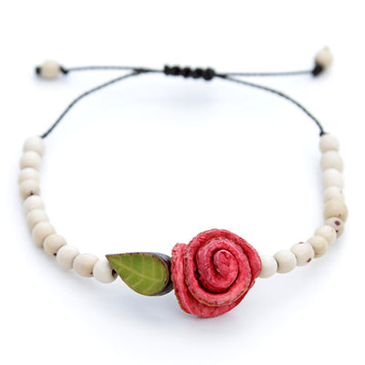 Orange Peel Bracelet - Natural White with Red Rose