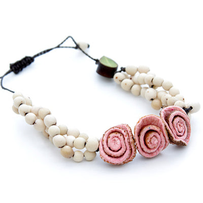 Orange Peel Bracelet - Natural White with Pink Roses