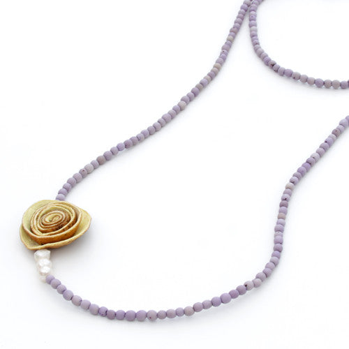 Orange Peel Long Necklace in Natural & Lilac
