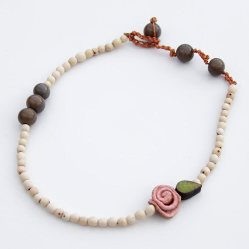 Orange Peel 2 in 1 Necklace & Bracelet in Coral Pink & Ivory
