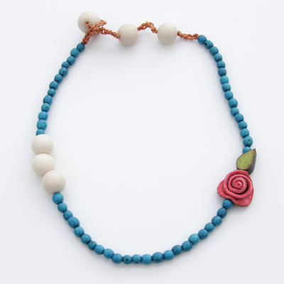 Orange Peel 2 in 1 Necklace & Bracelet in Red & Blue